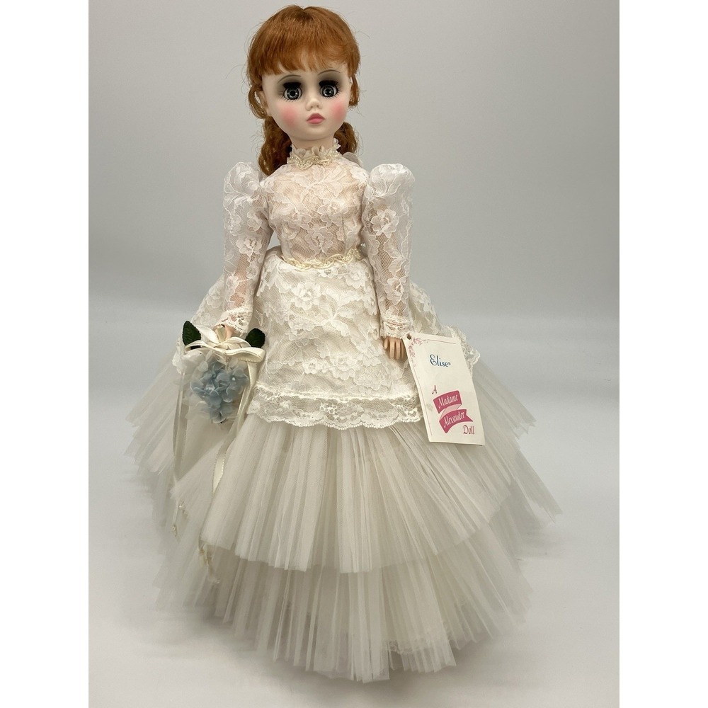 Vtg Madame Alexander Elise 1685 Bride Doll Red Hair Blue Eyes Wrist Tag Stand